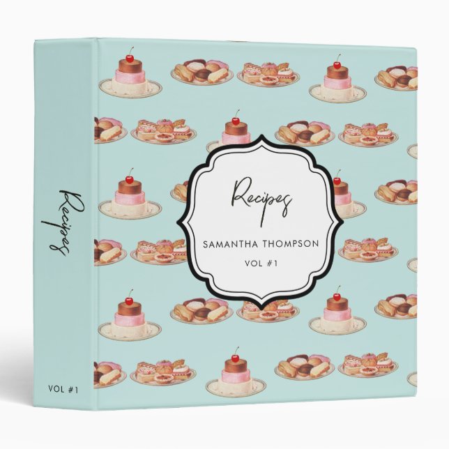 Custom Retro Dessert Bakery Recipe Cookbook Binder (Front/Spine)