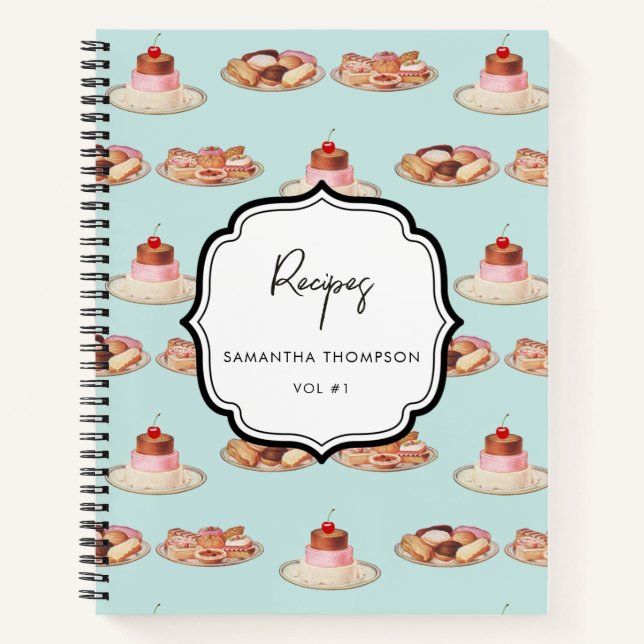 Custom Retro Dessert Bakery Recipe Cookbook  Notebook (Front)
