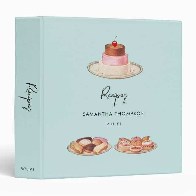 Custom Retro Dessert Recipe Cookbook  Binder (Front/Spine)