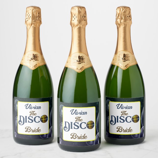 Custom  Retro Disco Bachelorette Party Disco Bride Sparkling Wine Label (Bottles)