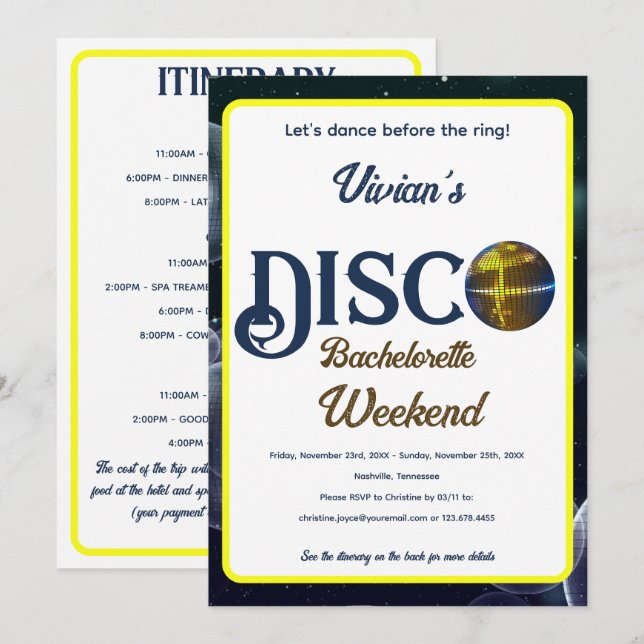 Custom  Retro Disco Bachelorette Weekend Invitation (Front/Back)