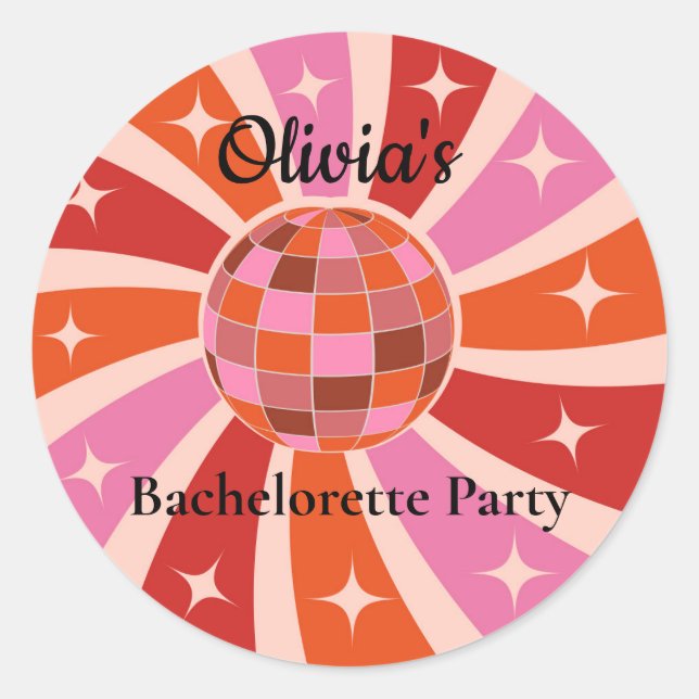 Custom Retro Disco ball Bachelorette party  Classic Round Sticker (Front)