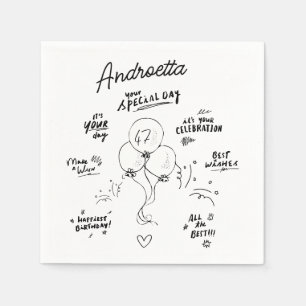Custom Retro Doodle Modern Balloon Happy Birthday Napkin