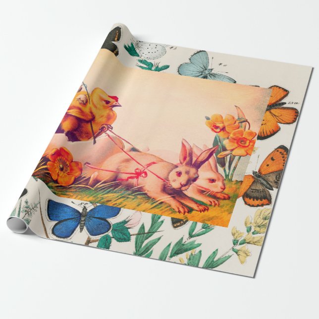 CUSTOM RETRO EASTER CARD W/ BUTTERFLIES GIFT WRAP (Unrolled)