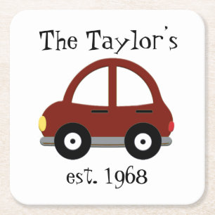 Custom Retro Family Car Square Paper Coaster