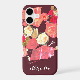 Custom Retro Floral Burgundy Red Cream Flowers 