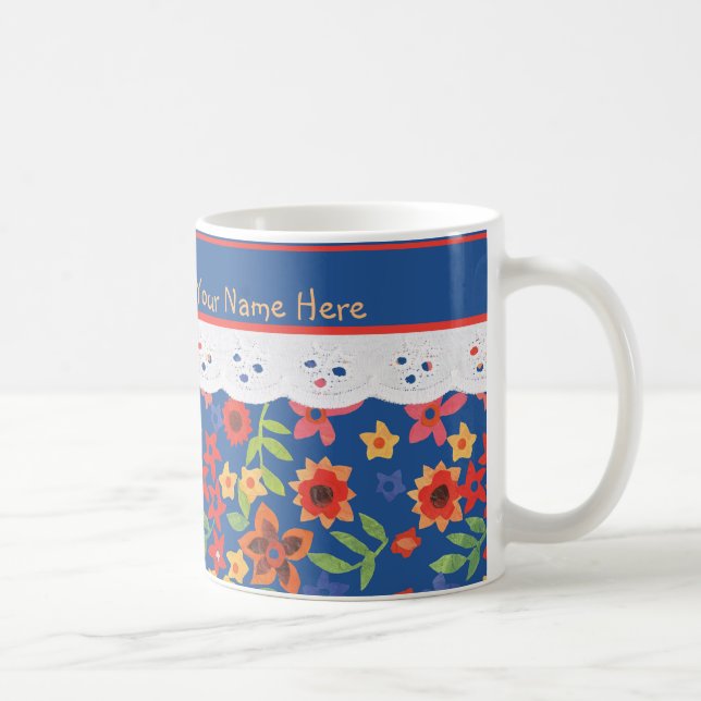 Custom Retro Floral, Faux Lace Coffee Mug (Right)
