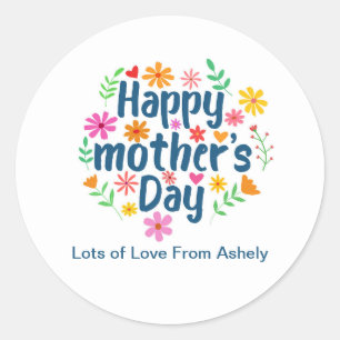 Custom Retro Floral Happy Mothers Day Classic Round Sticker