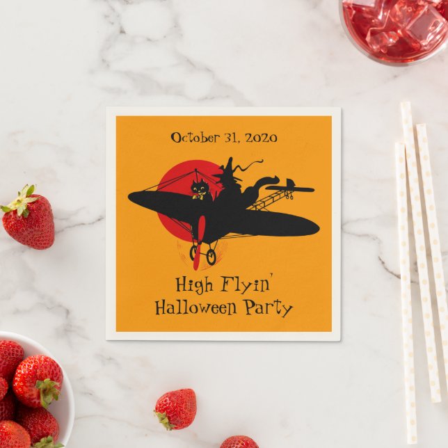 Custom Retro Flying Witch Party Napkins (Insitu)