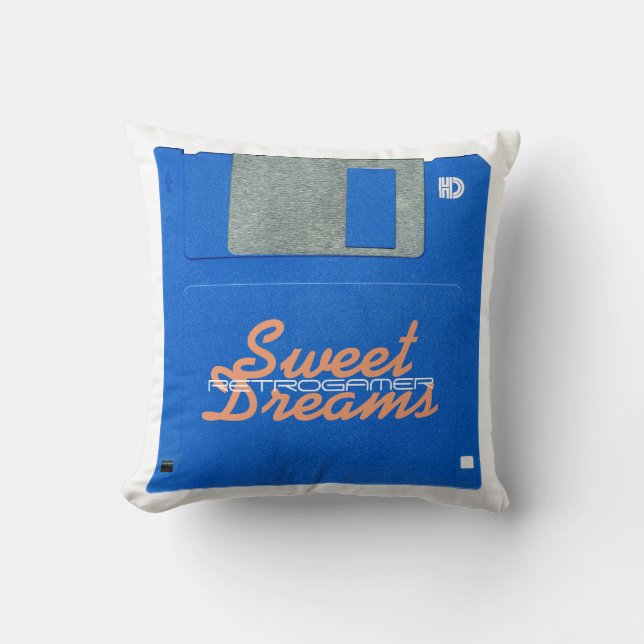 Custom Retro Gamer Floppy Disc 3.5 Sweet Dreams Throw Pillow (Front)