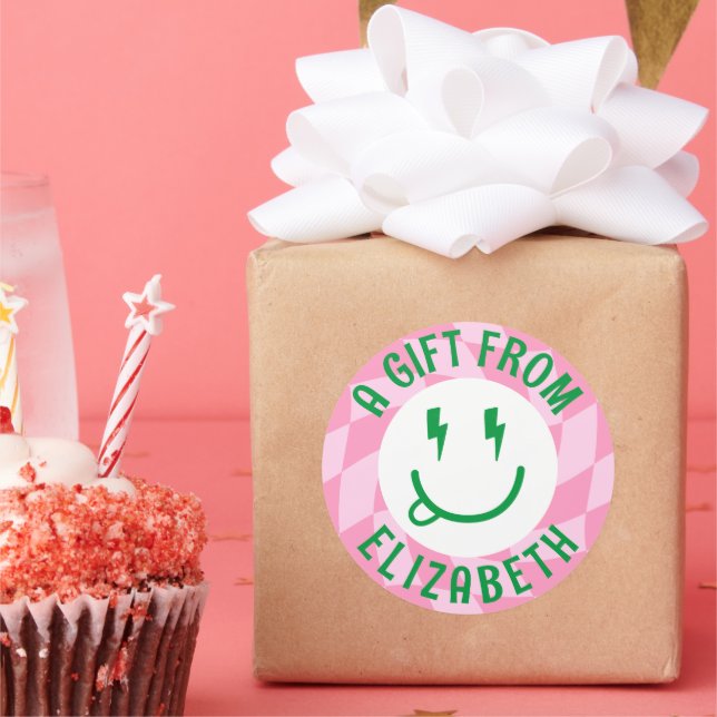 Custom Retro Girls Happy Face Birthday Stickers (Party)