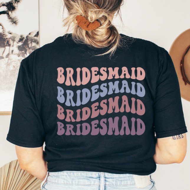 Custom Retro Groovy Back Print Wedding Party T-Shirt (Creator Uploaded)