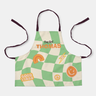 Custom Retro Groovy Checkerboard Customizable Name Apron