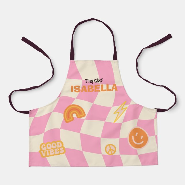 Custom Retro Groovy Checkerboard Customizable Name Apron (Front)