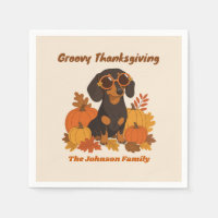 Custom Retro Groovy Dachshund Thanksgiving