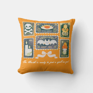 Custom Retro Halloween Spooky Season Pumpkin Stamp Throw Pillow