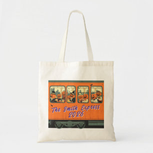 Custom Retro Halloween Train Kids Trick or Treat Tote Bag
