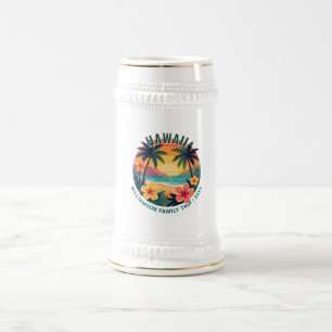 Custom Retro Hawaii Tropical Vacation Family Trip Beer Stein