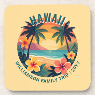 Custom Retro Hawaii Tropical Vacation Family Trip Coaster