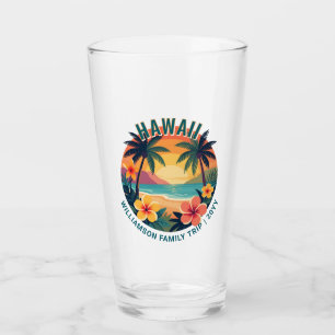 Custom Retro Hawaii Tropical Vacation Family Trip Glass
