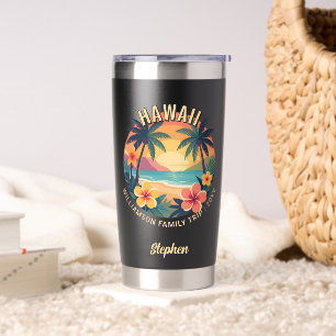 Custom Retro Hawaii Tropical Vacation Family Trip Insulated Tumbler
