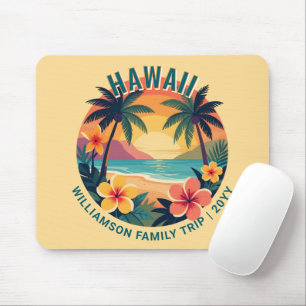 Custom Retro Hawaii Tropical Vacation Family Trip Mouse Pad