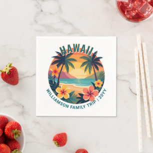 Custom Retro Hawaii Tropical Vacation Family Trip Napkin