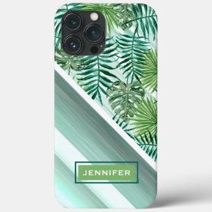 Custom Retro Hip Tropical Green Palm Leafs Pattern iPhone 13 Pro Max Case