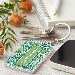 Custom Retro Hip Tropical Green Palm Leafs Pattern Keychain