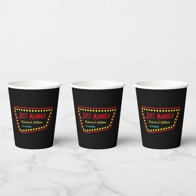 Custom Retro Just Married Wedding Paper Cups  (Multi)