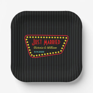 Custom Retro Just Married Wedding Paper Plates 