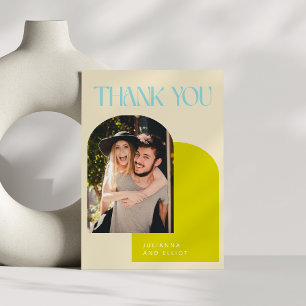 Custom Retro Lime Chartreuse Couple Photo Thank You Card