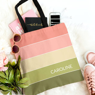 Custom Retro Multi Colour Block Stripes Art Patter Tote Bag