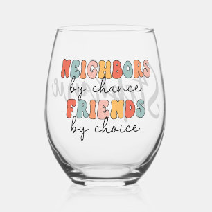 Custom Retro Neighbours by Chance Friends by Choic Stemless Wine Glass