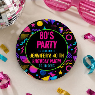 Custom Retro Neon 80’s Birthday – Fun Adult 1 Inch Round Button