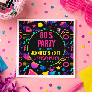 Custom Retro Neon 80’s Birthday – Fun Adult  Napkin