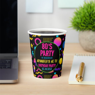 Custom Retro Neon 80’s Birthday – Fun Adult  Paper Cups