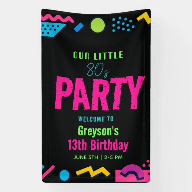 Custom Retro Neon 80’s Birthday Party Banner (Vertical)