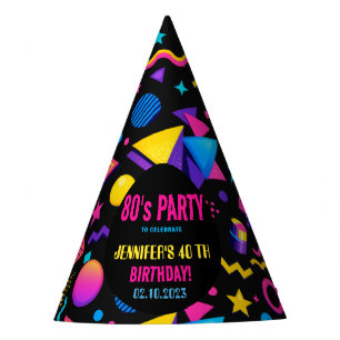Custom Retro Neon 80's Birthday Party Hat