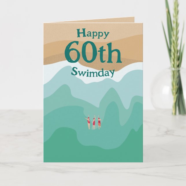 Custom Retro Open Water Swimming 60th Birthday  Card (Front)
