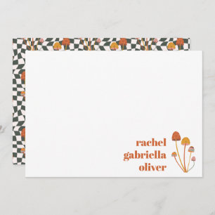 Custom Retro Orange Mushroom Chequerboard Mitzvah Thank You Card