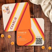 Custom Retro Orange Pet Photo Social Media Qr Code