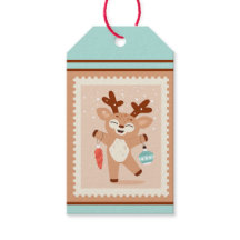 Custom Retro Paper Stamp Dancing Reindeer