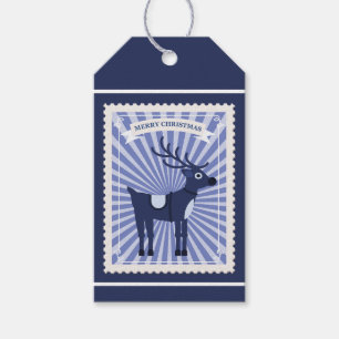 Custom Retro Paper Stamp with Purple Reindeer Gift Tags