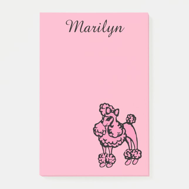 Custom Retro Pink French Poodle Post It Notes Gift (Front)