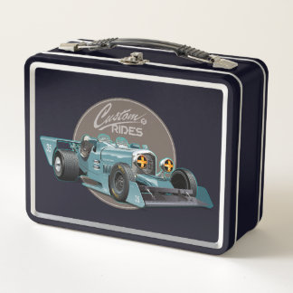 Custom retro race car concept metal lunch box