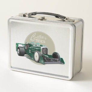 Custom retro race car concept metal lunch box