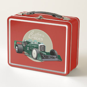 Custom retro race car concept metal lunch box