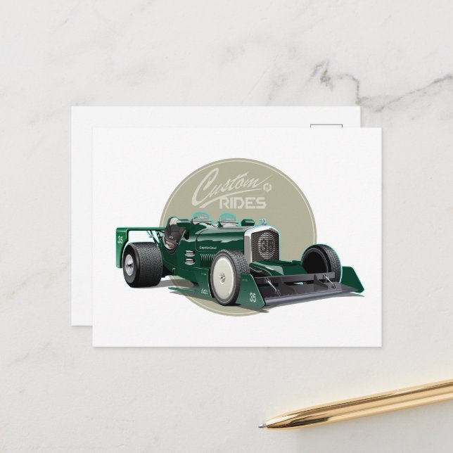 Custom retro race car concept postcard (Front/Back In Situ)