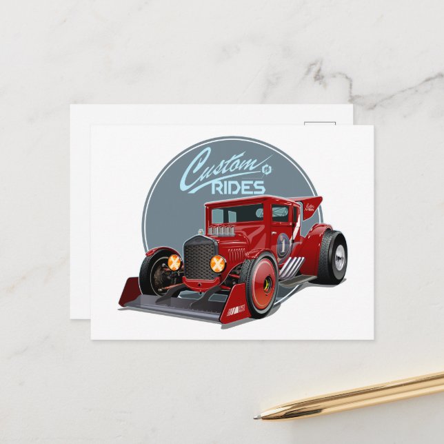 Custom retro race car concept postcard (Front/Back In Situ)
